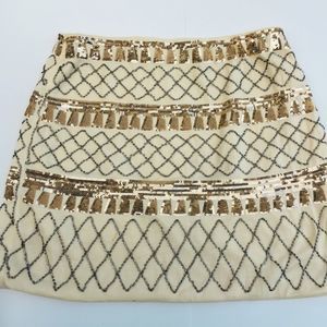 Lovemarks Gold Sequin and Beaded Tribal Mini Skirt